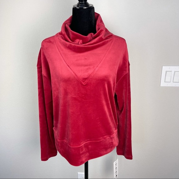 NWT RBX Red Velvet Velour Long Sleeve Mock Neck Active Jacket Sweater - Picture 2 of 10